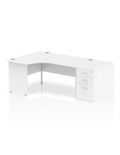 Dynamic Impulse 1600mm Left Crescent Office Desk Workstation White Top 800 Deep Desk High Pedestal I000610