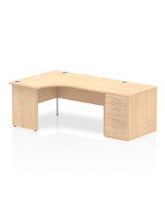 Dynamic Impulse 1600mm Left Crescent Office Desk Workstation Maple Top 800 Deep Desk High Pedestal I000612