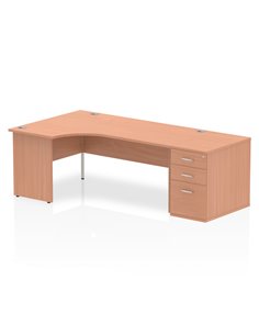 Dynamic Impulse 1800mm Left Crescent Office Desk Workstation Beech Top 800 Deep Desk High Pedestal I000613