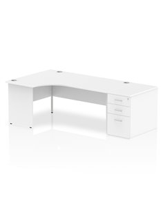 Dynamic Impulse 1800mm Left Crescent Office Desk Workstation White Top 800 Deep Desk High Pedestal I000614
