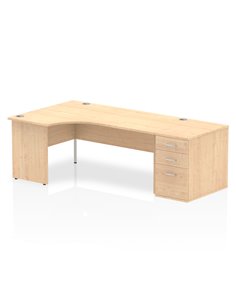 Dynamic Impulse 1800mm Left Crescent Office Desk Workstation Maple Top 800 Deep Desk High Pedestal I000616