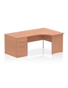 Dynamic Impulse 1400mm Right Crescent Office Desk Workstation Beech Top 800 Deep Desk High Pedestal I000617
