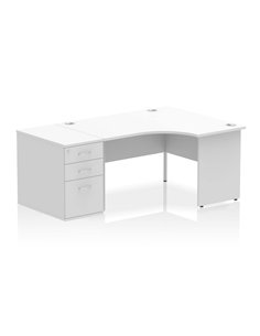 Dynamic Impulse 1400mm Right Crescent Office Desk Workstation White Top 800 Deep Desk High Pedestal I000618