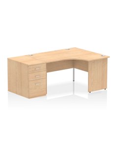 Dynamic Impulse 1400mm Right Crescent Office Desk Workstation Maple Top 800 Deep Desk High Pedestal I000620