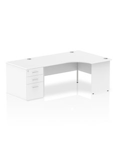 Dynamic Impulse 1600mm Right Crescent Office Desk Workstation White Top 800 Deep Desk High Pedestal I000622
