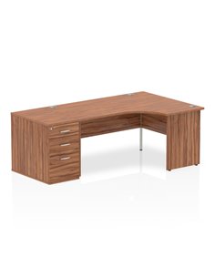 Dynamic Impulse 1600mm Right Crescent Office Desk Workstation Walnut Top 800 Deep Desk High Pedestal I000623