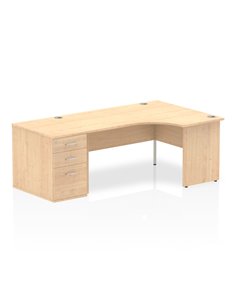 Dynamic Impulse 1600mm Right Crescent Office Desk Workstation Maple Top 800 Deep Desk High Pedestal I000624
