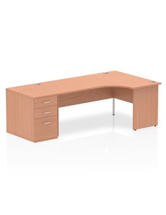 Dynamic Impulse 1800mm Right Crescent Office Desk Workstation Beech Top 800 Deep Desk High Pedestal I000625