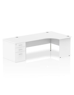 Dynamic Impulse 1800mm Right Crescent Office Desk Workstation White Top 800 Deep Desk High Pedestal I000626