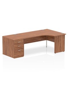 Dynamic Impulse 1800mm Right Crescent Office Desk Workstation Walnut Top 800 Deep Desk High Pedestal I000627