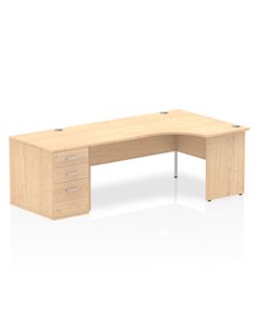 Dynamic Impulse 1800mm Right Crescent Office Desk Workstation Maple Top 800 Deep Desk High Pedestal I000628