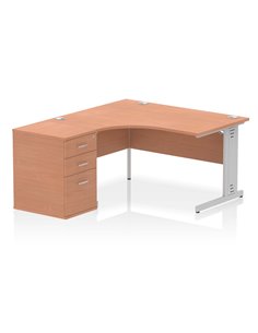 Dynamic Impulse 1400mm Left Crescent Office Desk Workstation Beech Top Cable Managed Leg 600 Deep Desk High Pedestal I000629