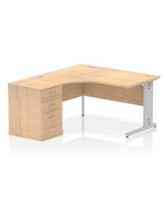Dynamic Impulse 1400mm Left Crescent Office Desk Workstation Maple Top Cable Managed Leg 600 Deep Desk High Pedestal I000632