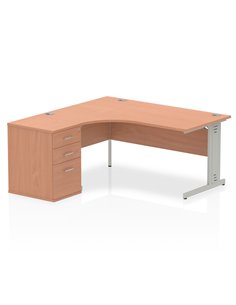 Dynamic Impulse 1600mm Left Crescent Office Desk Beech Top 600 Deep Desk High Pedestal I000633