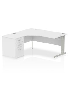 Dynamic Impulse 1600mm Left Crescent Office Desk White Top 600 Deep Desk High Pedestal I000634
