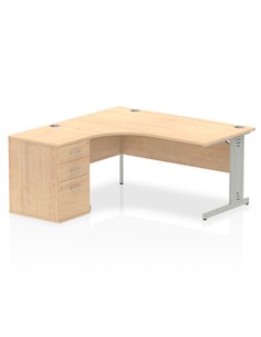 Dynamic Impulse 1600mm Left Crescent Office Desk Maple Top 600 Deep Desk High Pedestal I000636