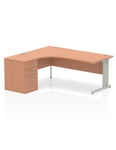 Dynamic Impulse 1800mm Left Crescent Office Desk Beech Top 600 Deep Desk High Pedestal I000637