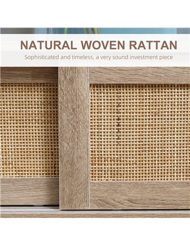 HOMCOM Coffee Table with Storage, Tea Table with Sliding Doors and Natural Woven Rattan for Living Room, Office, Study Room, Rec