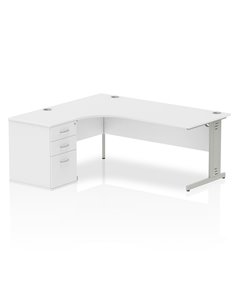 Dynamic Impulse 1800mm Left Crescent Office Desk White Top 600 Deep Desk High Pedestal I000638