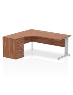 Dynamic Impulse 1800mm Left Crescent Office Desk Walnut Top 600 Deep Desk High Pedestal I000639