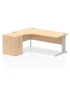 Dynamic Impulse 1800mm Left Crescent Office Desk Maple Top 600 Deep Desk High Pedestal I000640