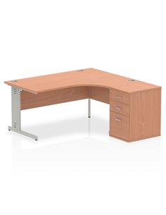 Dynamic Impulse 1600mm Right Crescent Office Desk Beech Top 600 Deep Desk High Pedestal I000645
