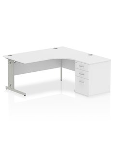 Dynamic Impulse 1600mm Right Crescent Office Desk White Top 600 Deep Desk High Pedestal I000646