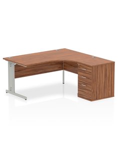 Dynamic Impulse 1600mm Right Crescent Office Desk Walnut Top 600 Deep Desk High Pedestal I000647