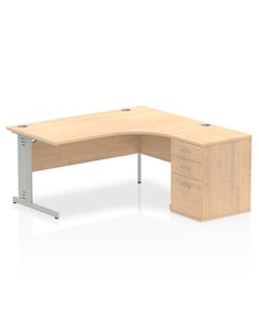 Dynamic Impulse 1600mm Right Crescent Office Desk Maple Top 600 Deep Desk High Pedestal I000648