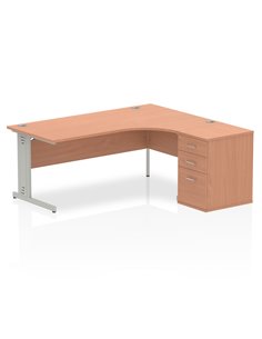 Dynamic Impulse 1800mm Right Crescent Office Desk Beech Top 600 Deep Desk High Pedestal I000649