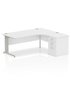 Dynamic Impulse 1800mm Right Crescent Office Desk White Top 600 Deep Desk High Pedestal I000650
