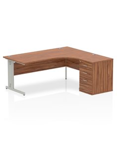 Dynamic Impulse 1800mm Right Crescent Office Desk Walnut Top 600 Deep Desk High Pedestal I000651