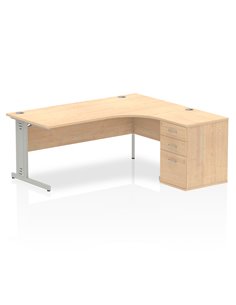 Dynamic Impulse 1800mm Right Crescent Office Desk Maple Top 600 Deep Desk High Pedestal I000652
