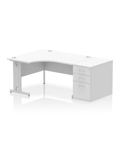 Dynamic Impulse 1400mm Left Crescent Office Desk White Top 800 Deep Desk High Pedestal I000654