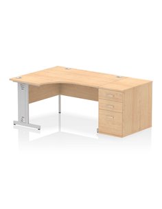 Dynamic Impulse 1400mm Left Crescent Office Desk Maple Top 800 Deep Desk High Pedestal I000656