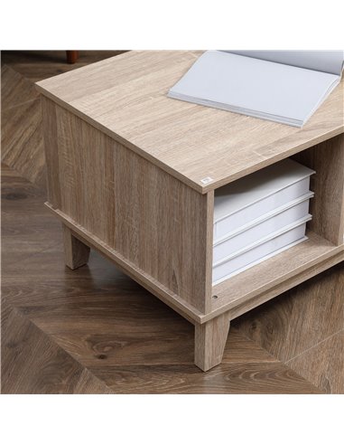 HOMCOM Coffee Table with Storage, Tea Table with Sliding Doors and Natural Woven Rattan for Living Room, Office, Study Room, Rec
