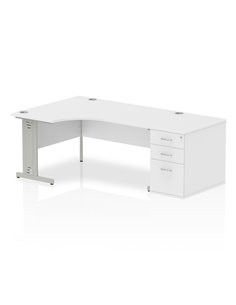 Dynamic Impulse 1600mm Left Crescent Office Desk White Top 800 Deep Desk High Pedestal I000658