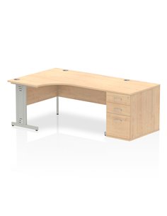 Dynamic Impulse 1600mm Left Crescent Office Desk Maple Top 800 Deep Desk High Pedestal I000660