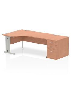 Dynamic Impulse 1800mm Left Crescent Office Desk Beech Top 800 Deep Desk High Pedestal I000661