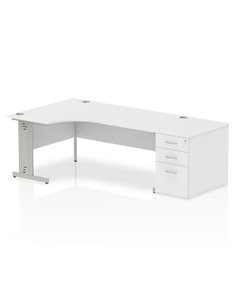 Dynamic Impulse 1800mm Left Crescent Office Desk White Top 800 Deep Desk High Pedestal I000662