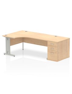 Dynamic Impulse 1800mm Left Crescent Office Desk Maple Top 800 Deep Desk High Pedestal I000664