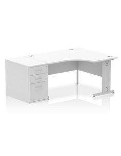 Dynamic Impulse 1400mm Right Crescent Office Desk White Top 800 Deep Desk High Pedestal I000666