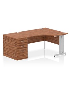 Dynamic Impulse 1400mm Right Crescent Office Desk Walnut Top 800 Deep Desk High Pedestal I000667