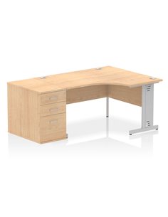 Dynamic Impulse 1400mm Right Crescent Office Desk Maple Top 800 Deep Desk High Pedestal I000668