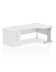 Dynamic Impulse 1600mm Right Crescent Office Desk White Top 800 Deep Desk High Pedestal I000670
