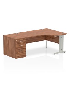 Dynamic Impulse 1600mm Right Crescent Office Desk Walnut Top 800 Deep Desk High Pedestal I000671