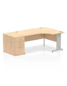 Dynamic Impulse 1600mm Right Crescent Office Desk Maple Top 800 Deep Desk High Pedestal I000672
