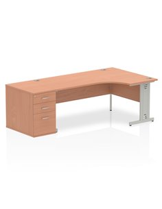 Dynamic Impulse 1800mm Right Crescent Office Desk Beech Top 800 Deep Desk High Pedestal I000673