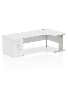 Dynamic Impulse 1800mm Right Crescent Office Desk White Top 800 Deep Desk High Pedestal I000674