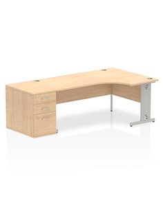 Dynamic Impulse 1800mm Right Crescent Office Desk Maple Top 800 Deep Desk High Pedestal I000676